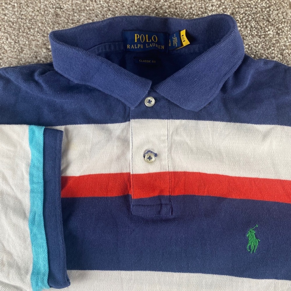 Polo Ralph Lauren Men L Cotton Colorful Striped Sailboat Colors Polo Green Pony